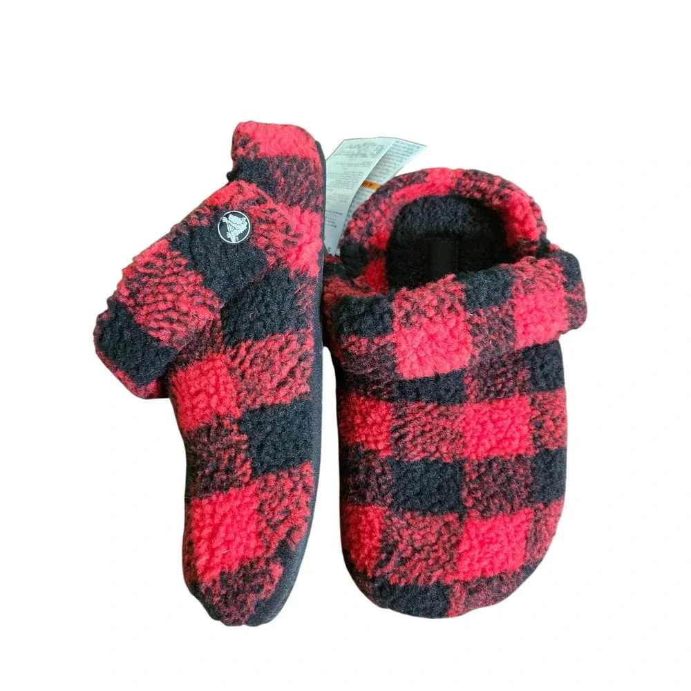 Crocs Classic Buffalo Check Slipper Men 3 Woman 5 Red Black Plaid Fleece Cozy